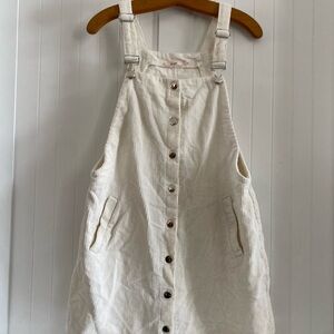 White Corduroy Button-Down Overalls Dress